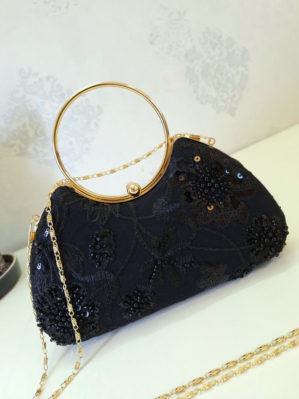 کیف کلاچ دستساز دسته النگویی ملیله دوزی