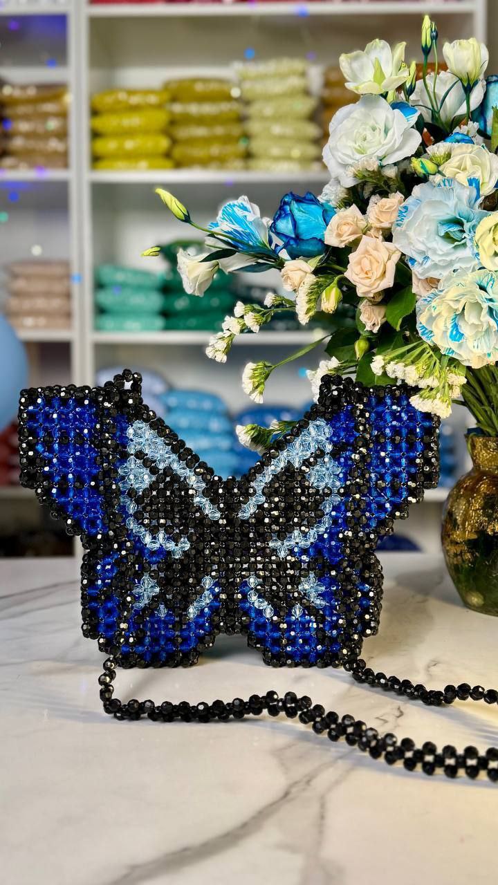 کیف مجلسی دست دوز پروانه کریستالی مروارید بافی